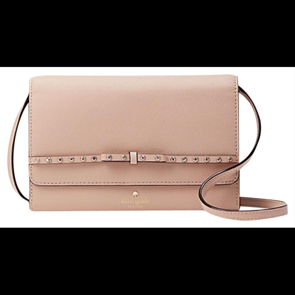 Kate Spade ♠️ Soft Pink Jeweled Crossbody Wallet - Picture 2 of 8